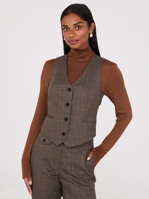 Glen Plaid Button-Front Vest In The Buff