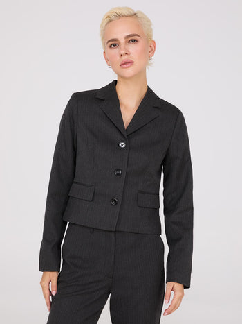 Short 3-Button Herringbone Blazer Black