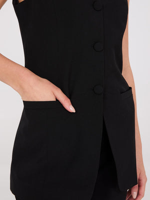 Sleeveless 3-Button Blazer Black