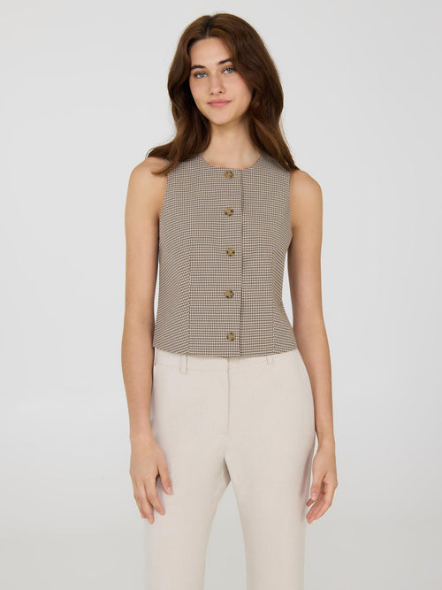 Plaid Sleeveless Button-Front Vest