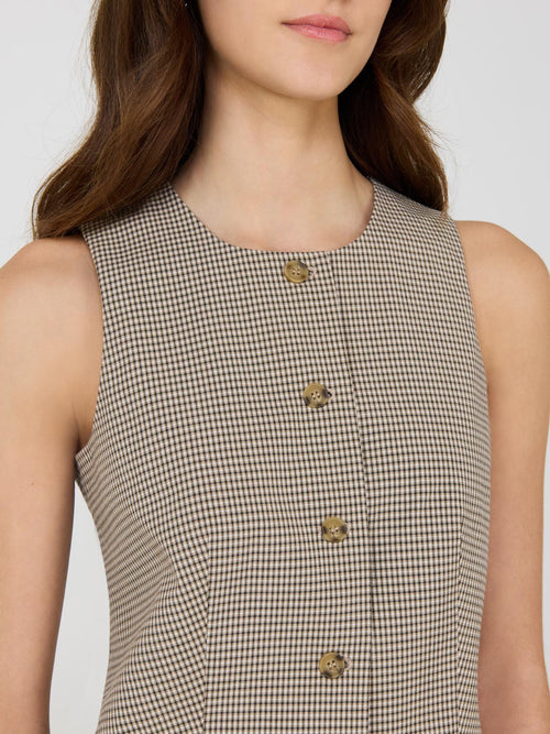 Plaid Sleeveless Button-Front Vest