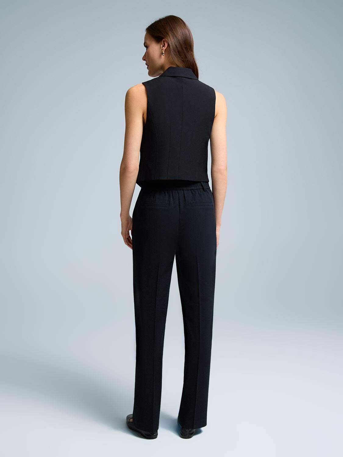 Ladies Sleeveless Button-Up Vest - Notch Collar Poly Blend