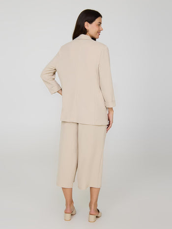 Open-Front Notch Collar Blazer Oatmeal