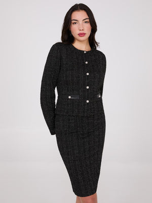 Metallic Boucle Button-Front Blazer Black