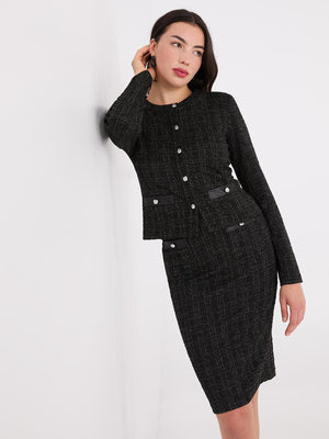 Metallic Boucle Button-Front Blazer Black