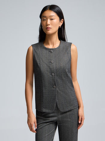 4-Button Striped Jacquard Vest Black