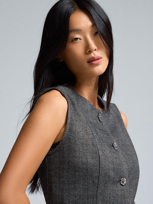 4-Button Striped Jacquard Vest Black