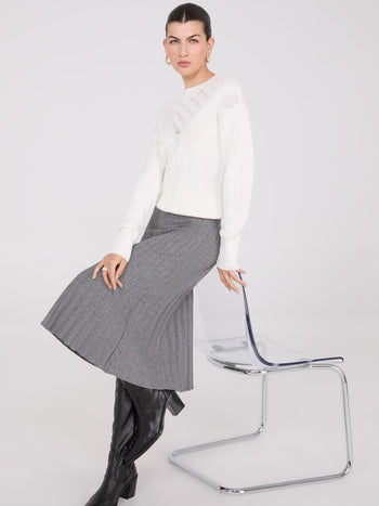 Pleated Knit Sweater Midi Skirt Grey