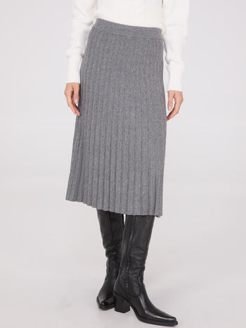 Pleated Knit Sweater Midi Skirt Grey