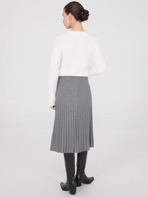 Pleated Knit Sweater Midi Skirt Grey