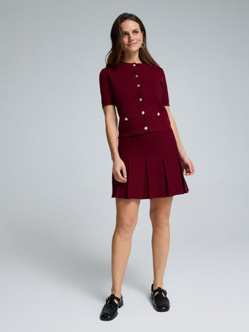 Mini-jupe plissée en maille côtelée Rumba Red