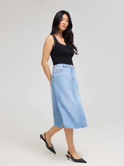 Long Denim Skirt With Side Slits