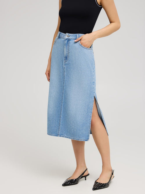 Long Denim Skirt With Side Slits