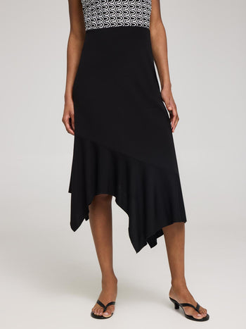 Asymmetrical Hem Midi Skirt Black