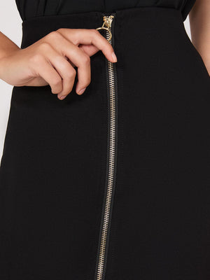 Exposed Zipper Front Pencil Skirt Black