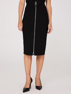 Exposed Zipper Front Pencil Skirt Black