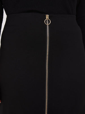 Exposed Zipper Front Pencil Skirt Black