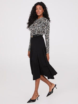 Belted Panel Midi Skirt Black