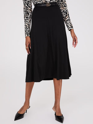 Belted Panel Midi Skirt Black