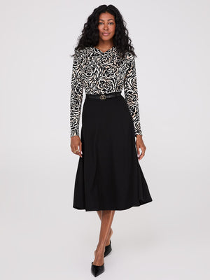 Belted Panel Midi Skirt Black