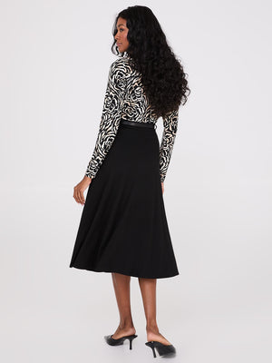 Belted Panel Midi Skirt Black