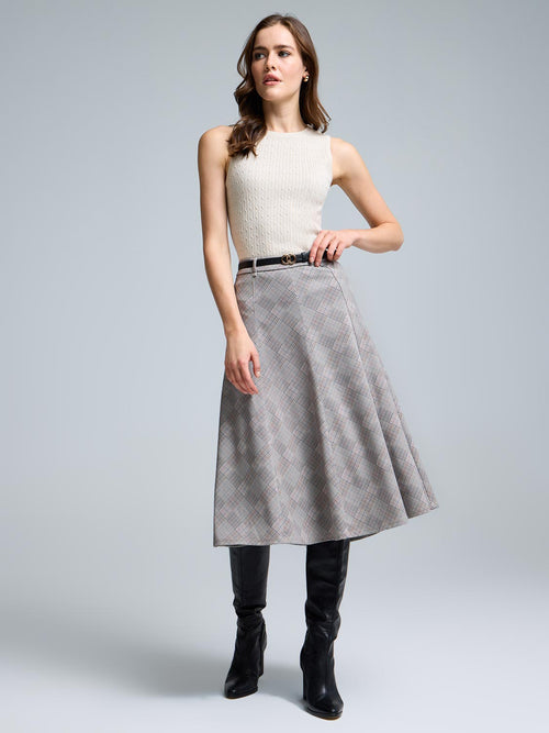 Belted Plaid Maxi Skirt