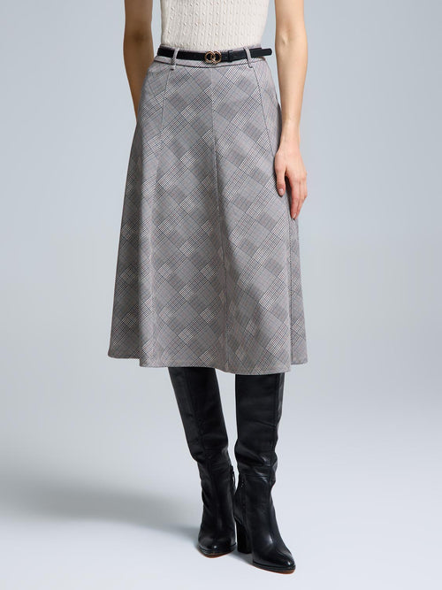 Belted Plaid Maxi Skirt