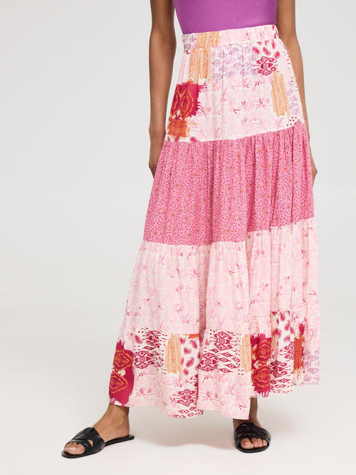 Multi Print Tiered Maxi Skirt