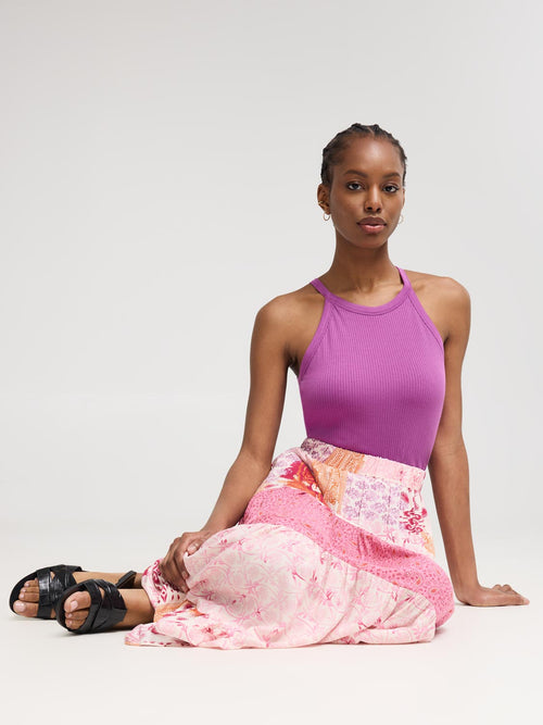 Multi Print Tiered Maxi Skirt