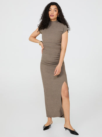 Long Pencil Skirt With Front Slit Fawn