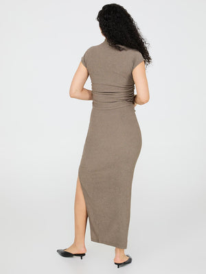 Long Pencil Skirt With Front Slit Fawn