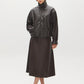 Coffee Bean Faux Leather A-Line Skirt with Yoke - Woman Wearing Structured Skirt - Suzy Shier