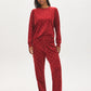 Raspberry Dots Print Velour PJ Set - Woman Wearing Cozy Lounge Set - Suzy Shier