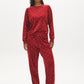 Raspberry Dots Print Velour PJ Set - Woman Wearing Cozy Lounge Set - Suzy Shier