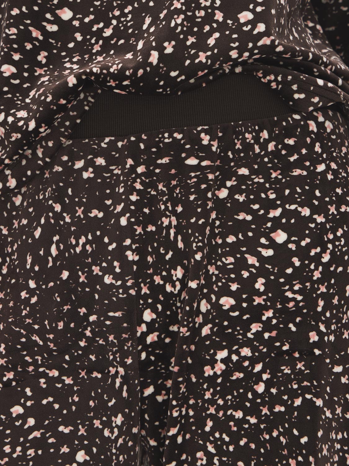 Coffee Bean Animal Print Velour PJ Set - Woman Wearing Cozy Loungewear - Suzy Shier