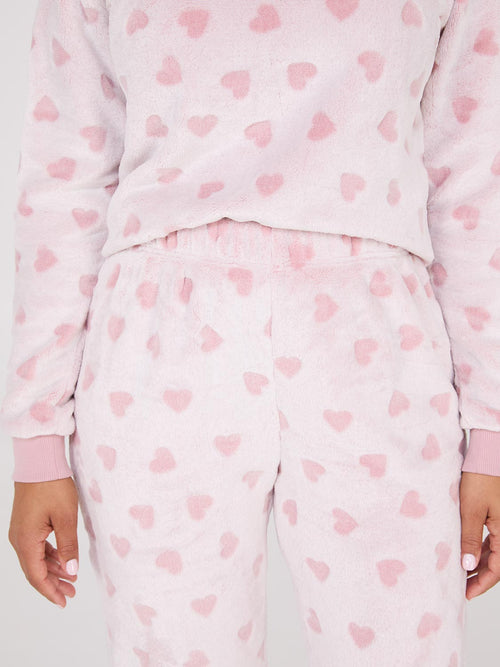 Embossed Heart Pattern Plush Pajama Set