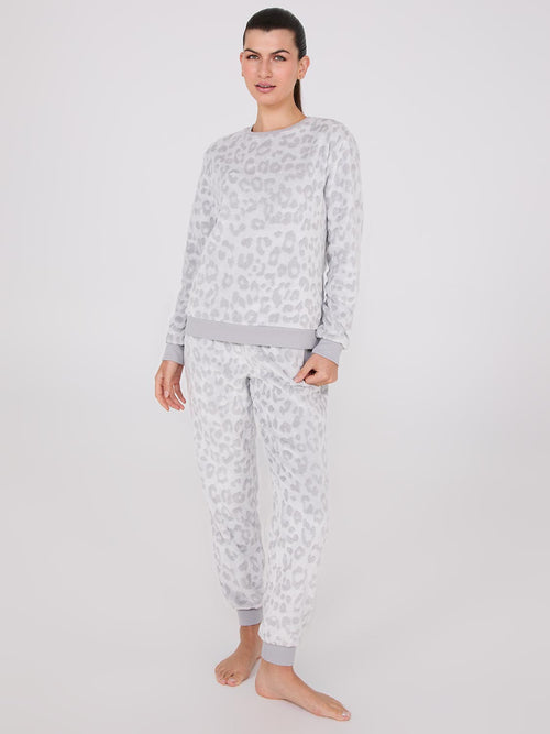 Embossed Animal Print Plush Pajama Set