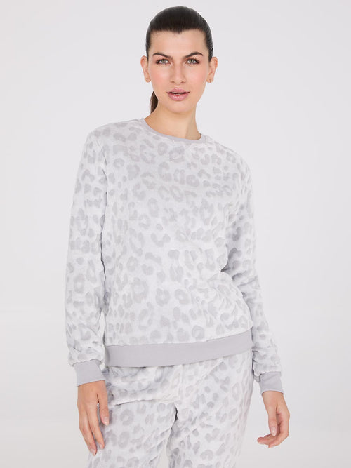 Embossed Animal Print Plush Pajama Set