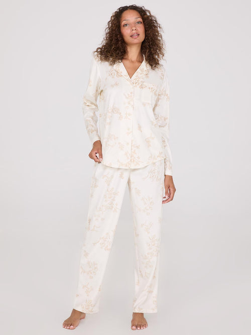 Floral Print Velour Button-Down Pajama Set