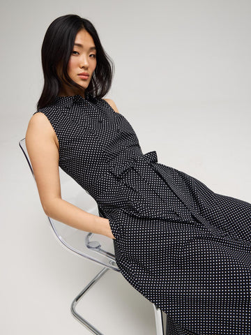 【もも】 DOT SHEER FLARE DRESS Women Lantern Sleeve Sheer Mesh Polka Dot Dresses Lace Flowy