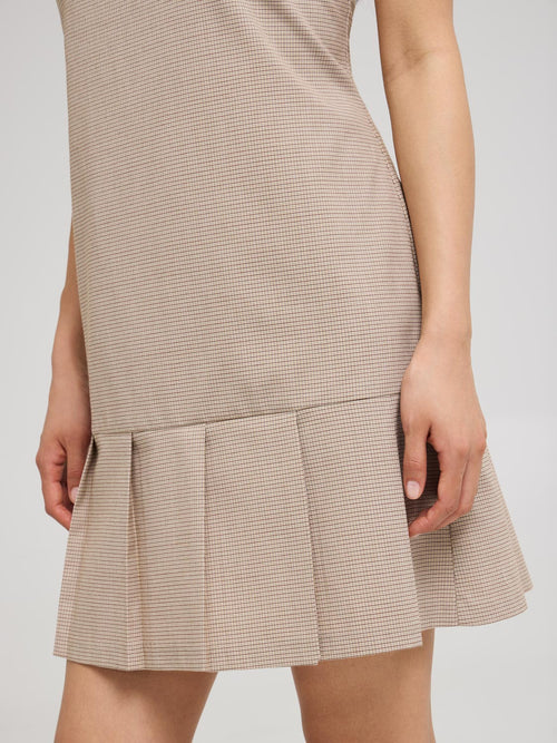 Sleeveless Mini Check Pleated Hem Dress