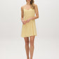 Banana Crepe Ditsy Print Chiffon Mini Dress - Woman Wearing V-Neck Dress with Adjustable Straps - Suzy Shier