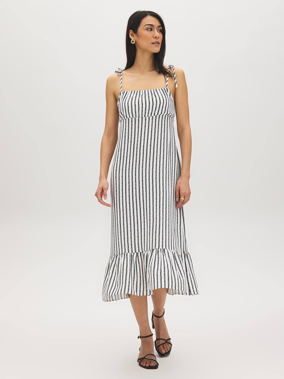 Striped Empire Waist Midi Dress | Suzy Shier