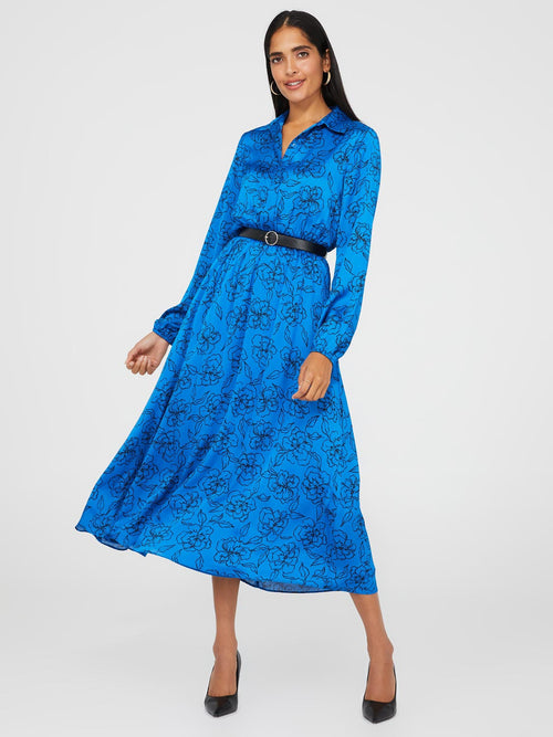 Printed Button-Front Midi Dress With Belt