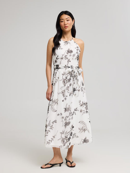 Floral Print Halter Chiffon Dress
