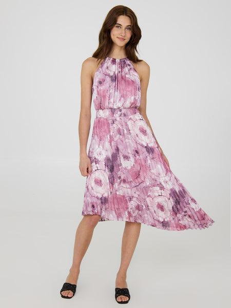 激安‼️未使用タグ付‼️ Tiered Floral Pleated Dress Shop All-Over Floral Print Halter Neck Tiered Dress with Tie