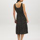 Jet Black Ditsy Print Tiered Dress - Woman Wearing Scoop Neck Dress with Tie Detail - Suzy Shier