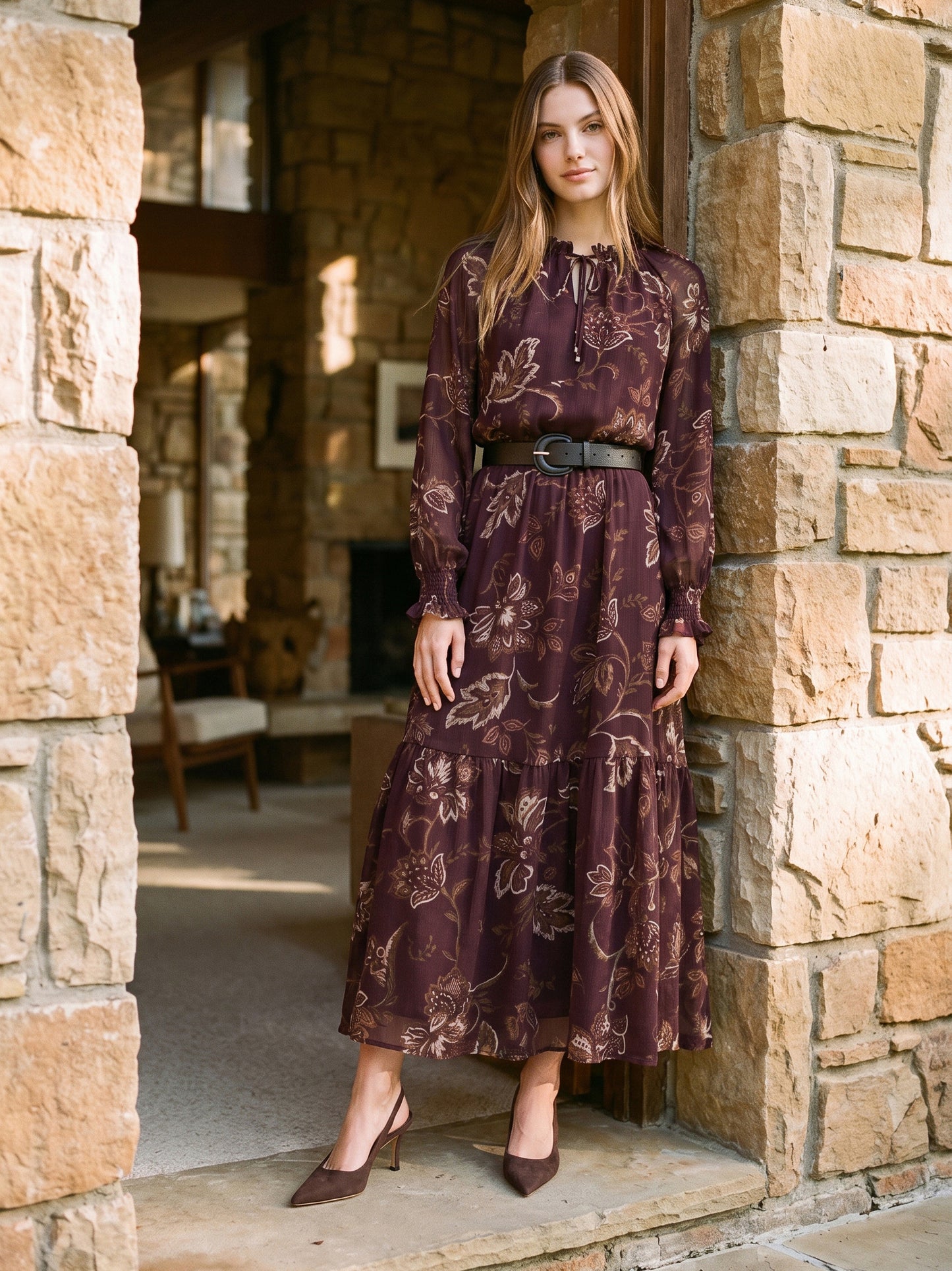 Winetasting Paisley Print Maxi Dress - Front View - Suzy Shier
