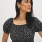 Jet Black Ditsy Print Square Neck Mini Dress - Woman Wearing Playful Tiered Dress - Suzy Shier