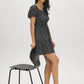 Jet Black Ditsy Print Square Neck Mini Dress - Woman Wearing Playful Tiered Dress - Suzy Shier